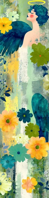 Free angel bookmark featuring yellow and green angel with halo